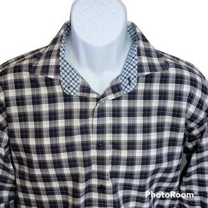 Thomas Dean Men's L Dress Shirt  Navy & White Check Button Down Shirt EUC